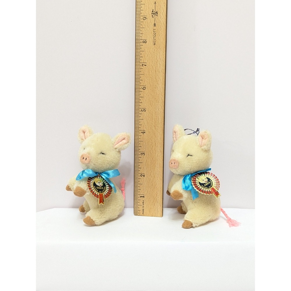 Shanghai Doll Factory Stuffed Mini Pig Pure Wool Ornament 4" w/Tag (Set Of 2) - Picture 10 of 10